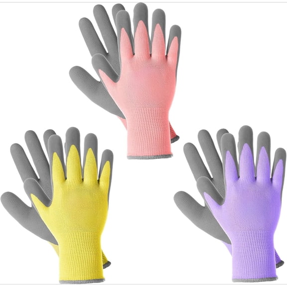 3 Pairs Kids Gardening Gloves for Age 3-5, Children Grippy Rubber Coated Garden Work Gloves, Orange & Green & Yellow, Small Size (3 Pairs S)