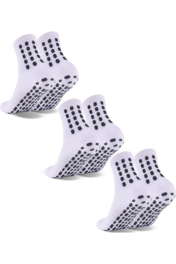 3 Pairs Kids Grip Soccer Socks Cushioned Non Slip Football Athletic Sports Socks for Boys Girls