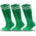 thumbnail image 1 of 3 Pairs Kids Soccer Socks Striped Knee High Tube Socks Football Uniform Sports Socks for Boys Girls 6-12 Years Old, 1 of 7