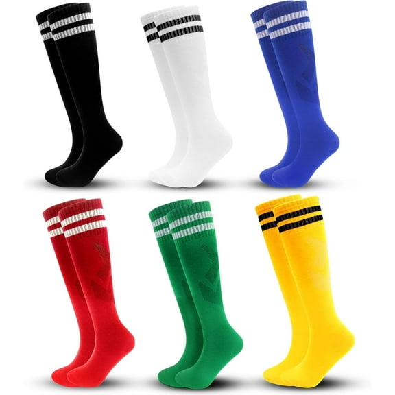3 Pairs Kids Soccer Socks Striped Knee High Tube Socks Football Uniform Sports Socks for Boys Girls 6-12 Years Old