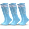 thumbnail image 1 of 3 Pairs Kids Soccer Socks Striped Knee High Tube Socks Football Uniform Sports Socks for Boys Girls 6-12 Years Old, 1 of 7