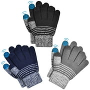 VBIGER 3 Pairs Kids Winter Gloves: Warm Knit Touchscreen Gloves Outdoor Sports Children Cold Weather Gloves for 8-10 Years Old Boys Girls Toddler - Stripe Gloves