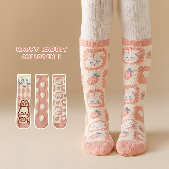 3 Pairs Kids Wool Cotton Socks, Toddlers Boys Girls Warm Cute Animal Pattern Cartoon Novelty Fashion Soft Cotton Long Socks
