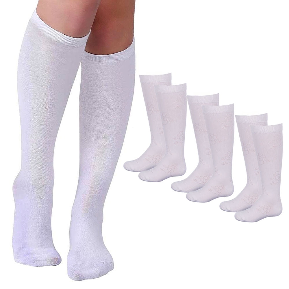 3 Pairs Knee High Socks Uniform School Soccer Tube Toddler Girl White ...