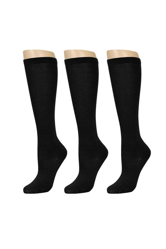 3 Pairs Knee High Uniform School Soccer Socks Womens Girl Black Size 9-11 XL Lot