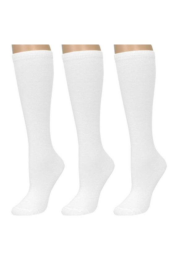 3 Pairs Knee High Uniform School Soccer Tube Socks Women Girl White Size 9-11