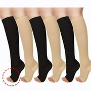3 Pairs L XL Knee High Compression Stockings Open Toe 15-20mmhg Compression Socks for Woman Men