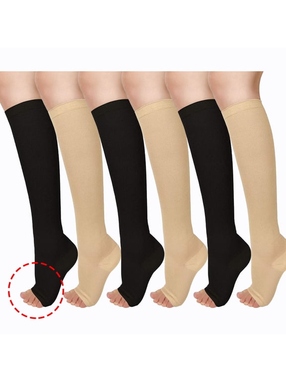 3 Pairs XL XXL Knee High Compression Stockings Open Toe 15-20mmhg Compression Socks for Woman Men