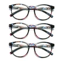 3 Pairs Ladies Womens Round Big Frame Blue Light Blocking Reading Glasses Spring Hinge Readers  0.75
