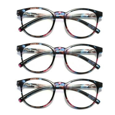 3 Pairs Ladies Womens Round Big Frame Blue Light Blocking Reading Glasses Spring Hinge Readers +0.75