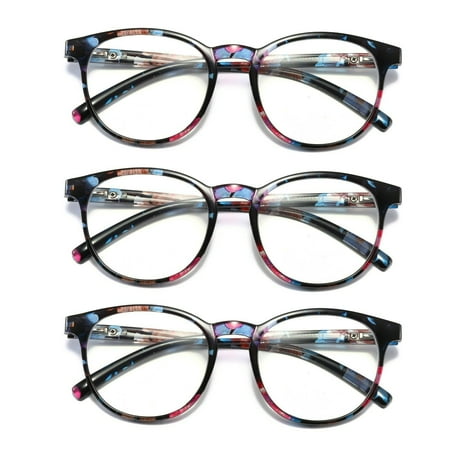 3 Pairs Ladies Womens Round Big Frame Blue Light Blocking Reading Glasses Spring Hinge Readers +0.75