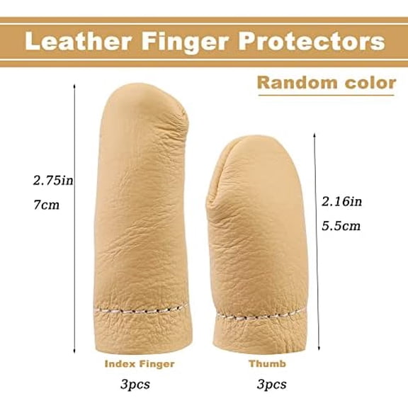 3 Pairs Leather Finger Protector Needle Felting Knitting Finger Thimble Guards Tools for Hand Craft Sewing Needlework Handmaking(Random Color)