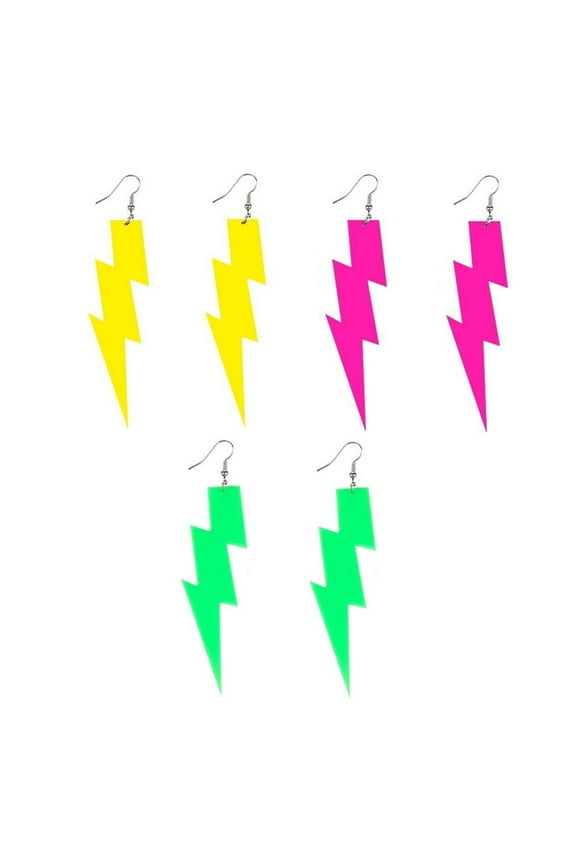 3 Pairs Lightning Bolt Hook Hoop Earrings for Women Acrylic 80s Neon Dangle Drop Statement Earring