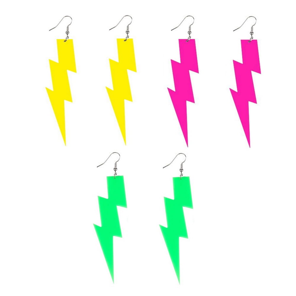 ZETSHION 3 Pairs Lightning Bolt Hook Hoop Earrings for Women Girls Acrylic 80s Neon Dangle Drop Statement Earring