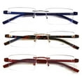 thumbnail image 1 of 3 Pairs Lightweight Full Rimless Reading Glasses Metal with Flexible Temple - Rectangular Anti Blue Blocker Reader Clear Lens 2.75, 1 of 5