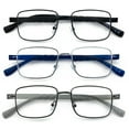 thumbnail image 1 of 3 Pairs Lightweight Men Metal Reading Glasses TR90 Temple - Square Fashion Modern Reader +2.00, 1 of 5