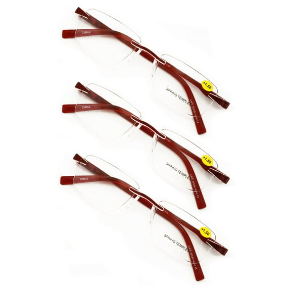 3 Pairs Lightweight Men Women Rimless Comfortable Reading Glasses with Spring Hinge - Clear Lens Reader +2.50