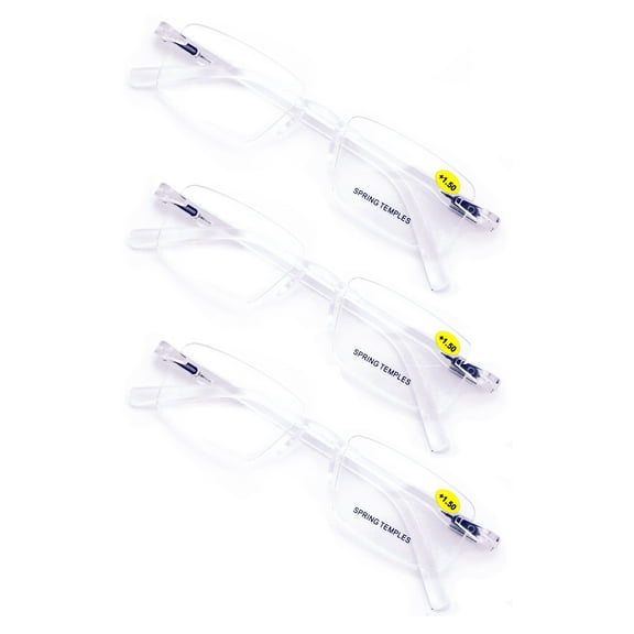 3 Pairs Lightweight Men Women Rimless Comfortable Reading Glasses with Spring Hinge - Clear Lens Reader +2.50