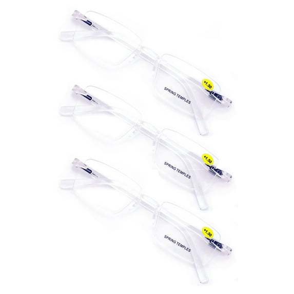 3 Pairs Lightweight Men Women Rimless Comfortable Reading Glasses with Spring Hinge - Clear Lens Reader +3.00