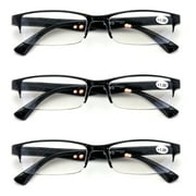 3 Pairs Lightweight Rectangular Unisex Readers with Spring Hinge - Clear Blue Black Reading Glasses - Spring Hinge 2.50