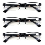 3 Pairs Lightweight Rectangular Unisex Readers with Spring Hinge - Clear Blue Black Reading Glasses - Spring Hinge 3.25