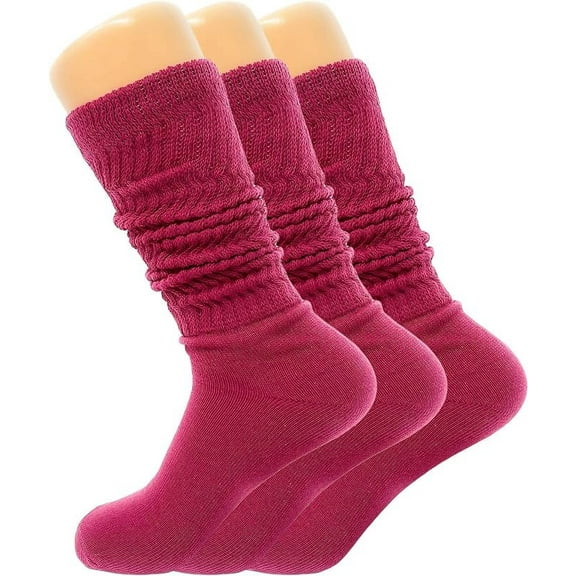 3 Pairs Lightweight Slouch Socks for Women with Thin Sole Shoe Size 5-10 (Fuchsia)