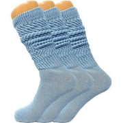 AWS/AMERICAN MADE 3 Pairs Lightweight Slouch Socks for Women with Thin Sole Shoe Size 5-10 (Light Blue)