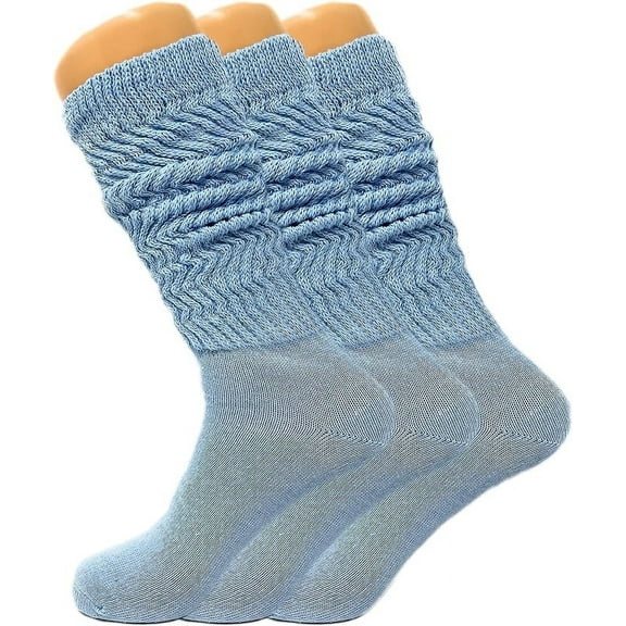 3 Pairs Lightweight Slouch Socks for Women with Thin Sole Shoe Size 5-10 (Light Blue)
