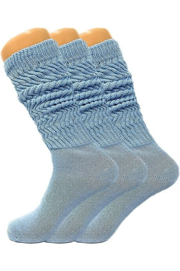 3 Pairs Lightweight Slouch Socks for Women with Thin Sole Shoe Size 5-10 (Light Blue)