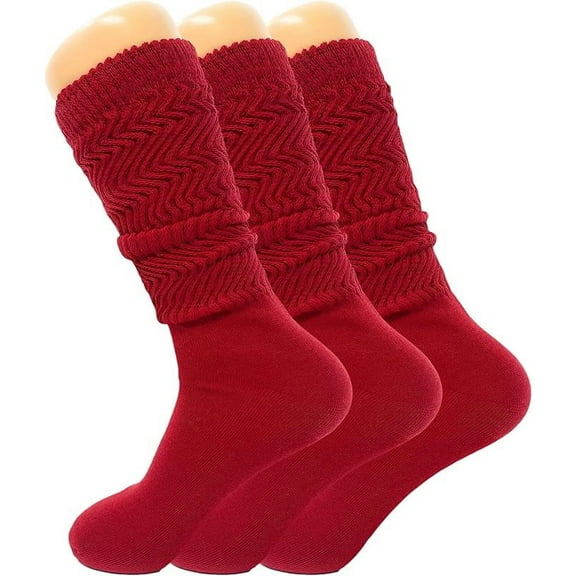 3 Pairs Lightweight Slouch Socks for Women with Thin Sole Shoe Size 5-10 (Red)