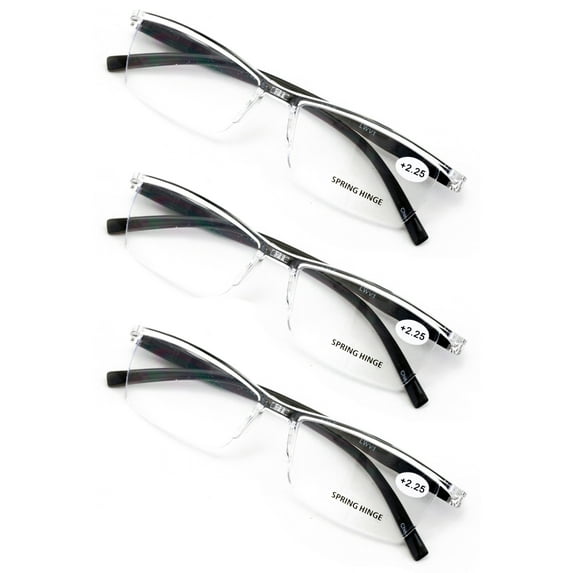 3 Pairs Lightweight Transparent Clear Lens Rectangular Readers with Spring Hinge - Men Women Reading Glasses +1.00