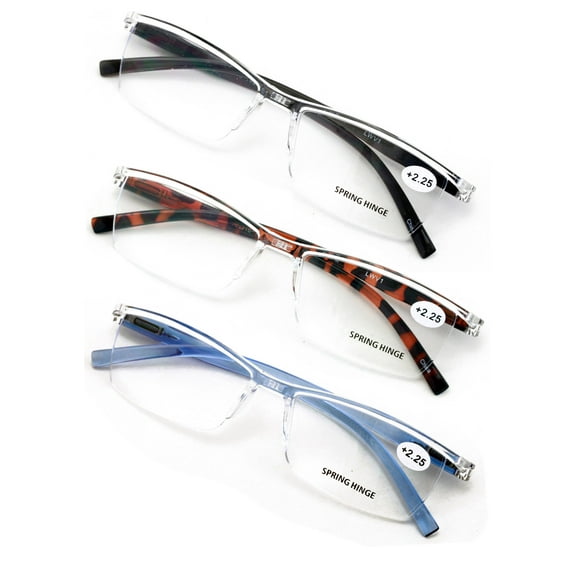 3 Pairs Lightweight Transparent Clear Lens Rectangular Readers with Spring Hinge - Men Women Reading Glasses +1.00