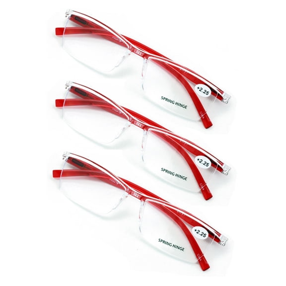 3 Pairs Lightweight Transparent Clear Lens Rectangular Readers with Spring Hinge - Men Women Reading Glasses +1.25