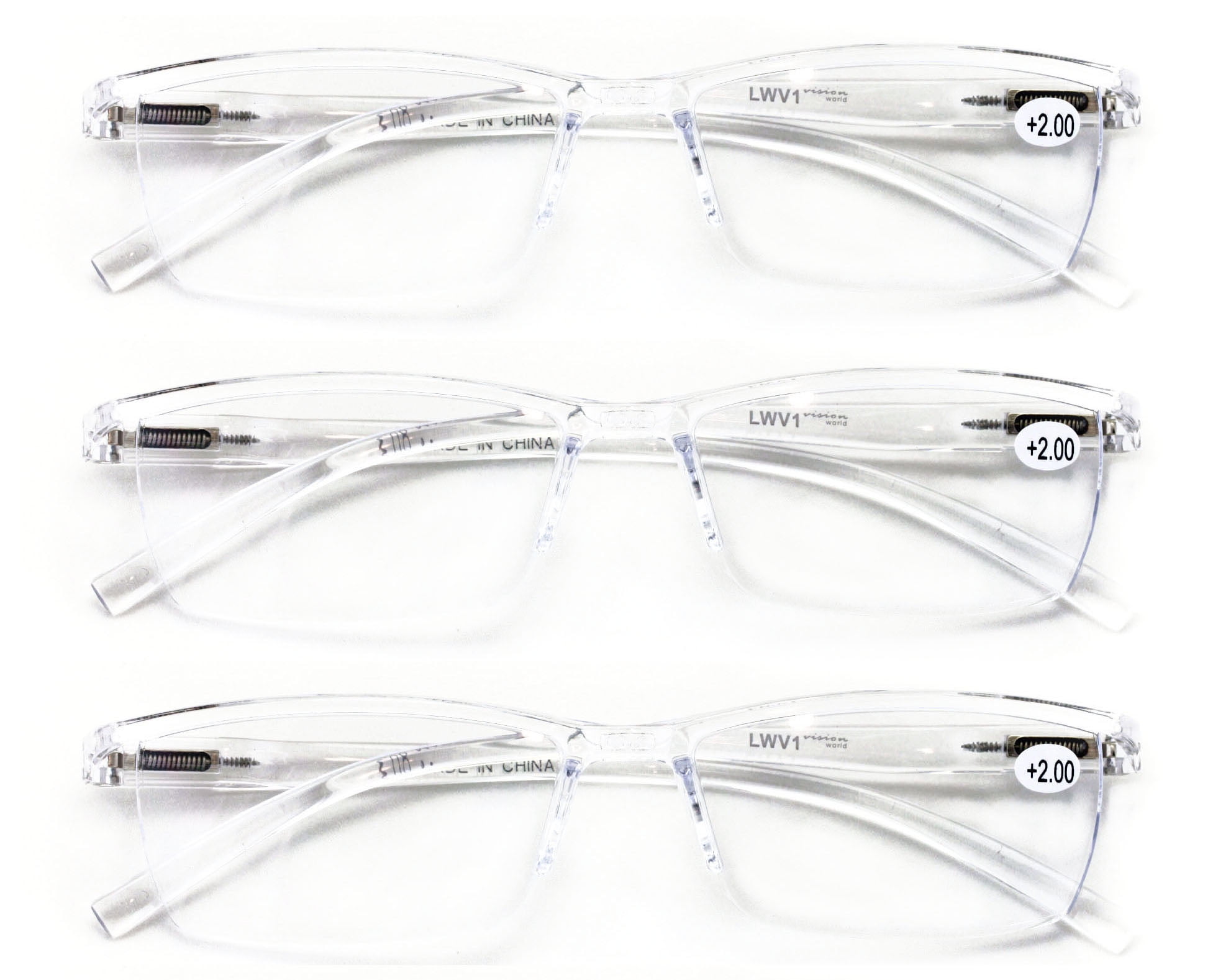 3 pairs lightweight transparent clear lens rectangular readers with