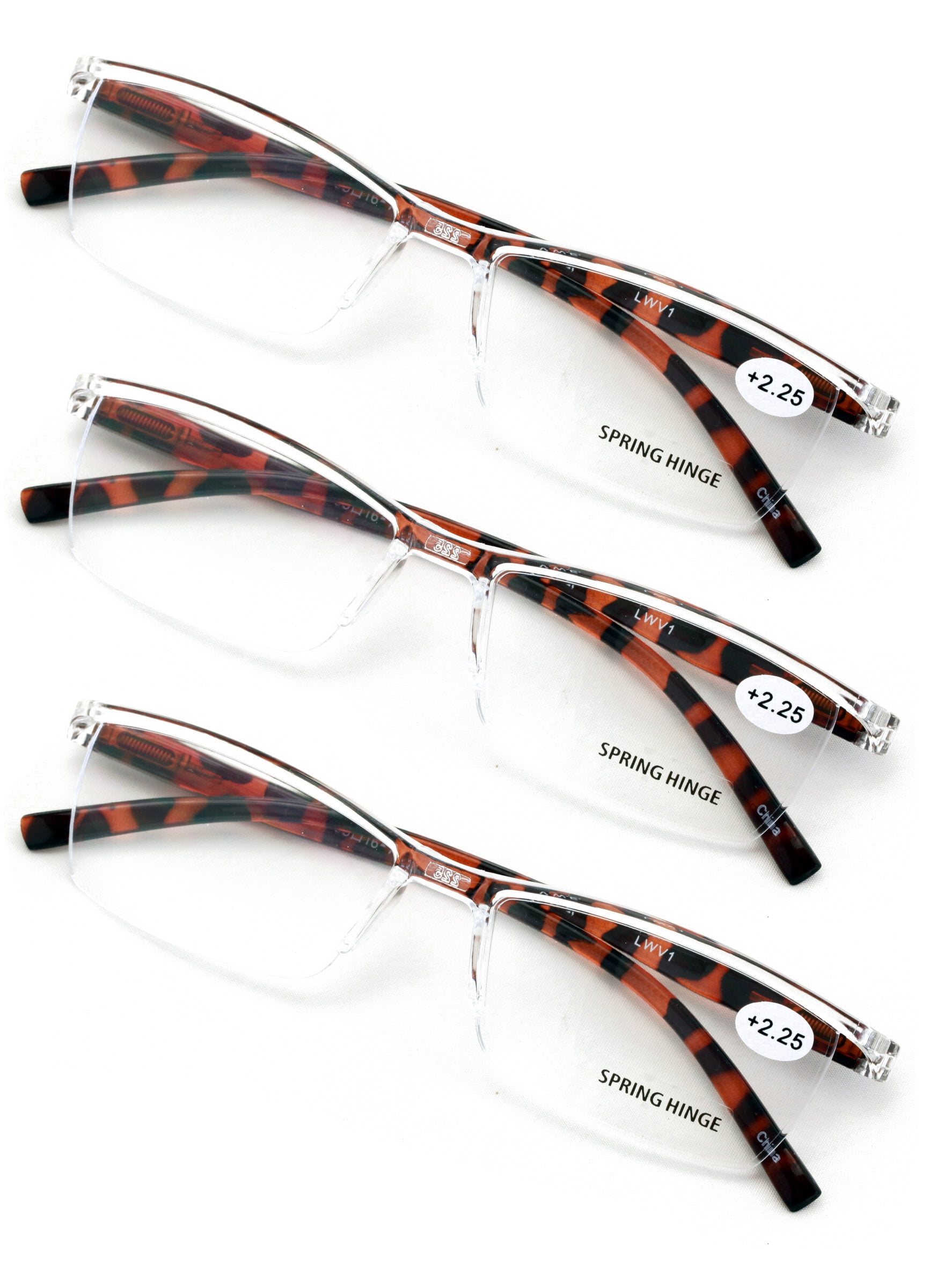 3 Pairs Lightweight Transparent Clear Lens Rectangular Readers with