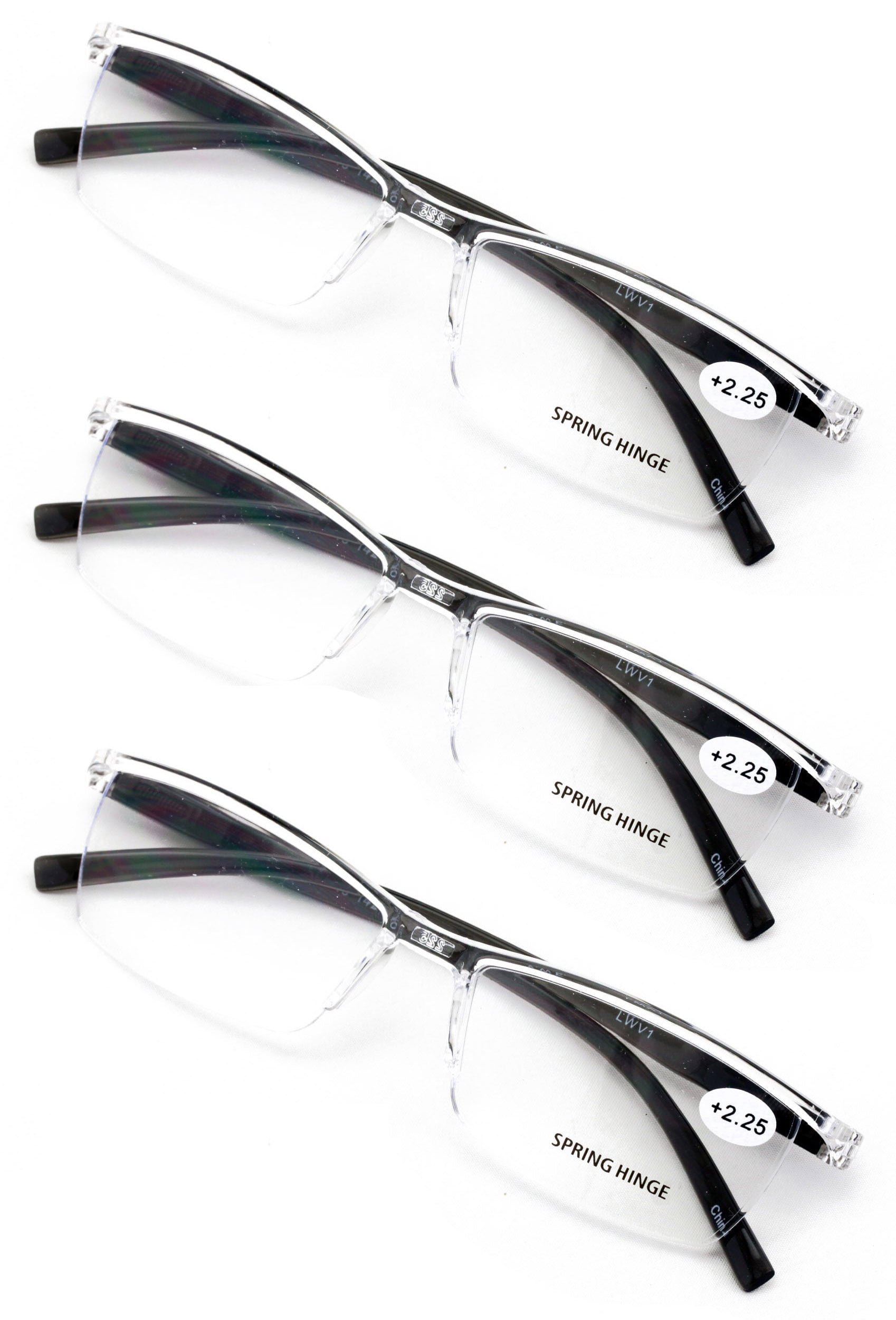 3 pairs lightweight transparent clear lens rectangular readers with