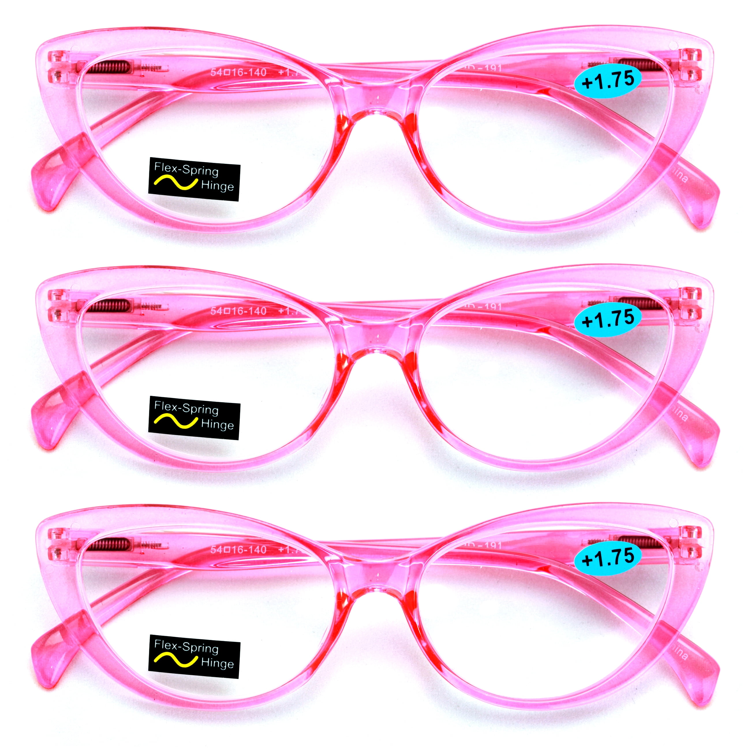 3 Pairs Lot Women Cat eye Clear Pink Readers Reading Glasses Cateye