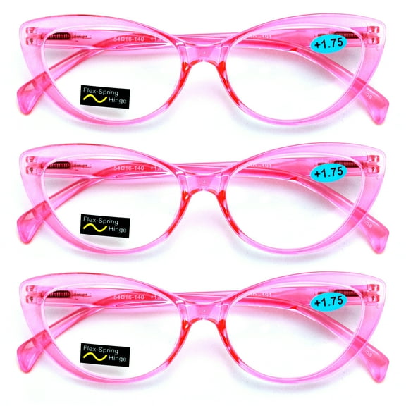 3 Pairs Lot Women Cat eye Clear Pink Readers Reading Glasses - Cateye