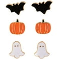 thumbnail image 1 of 3 Pairs Lovely Halloween Statement Stud Earrings Set for Women Gold-Toned Cartoon Ghost Pumpkin Bat Studs Earring Cute Funny Animal Vegetable Fall Holiday Jewelry for Sister Daughter, 1 of 6