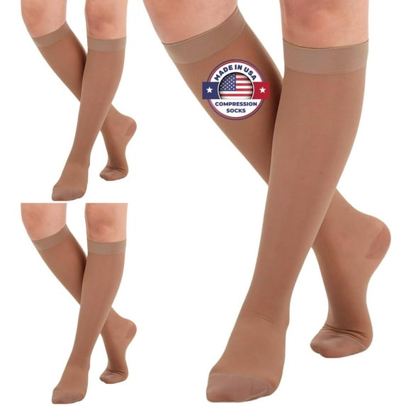 (3 Pairs) Made in USA - Compression Socks for Women 15-20mmHg - Beige, 3XL