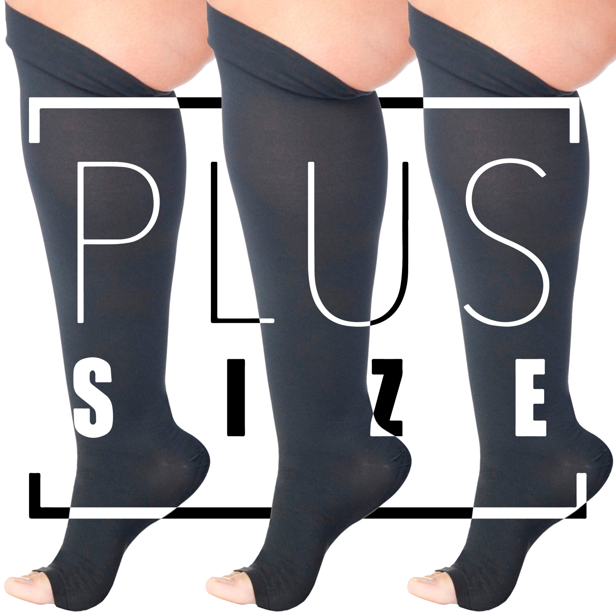 (3 Pairs)Made in USA - Plus Size Compression Socks 10-20mmHg - Black ...
