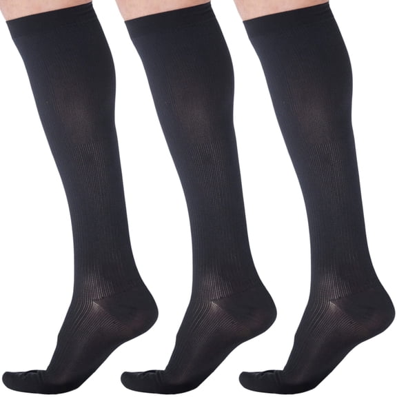 (3 Pairs) Made in USA - Plus Size Support Stockings 20-30mmHg - Black, 2X-Large