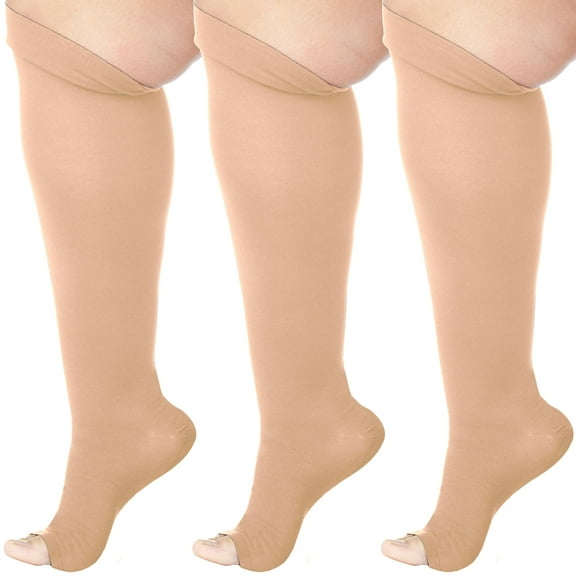 (3 Pairs)Made in USA - Unisex Compression Knee High 15-20mmHg - Beige, Large