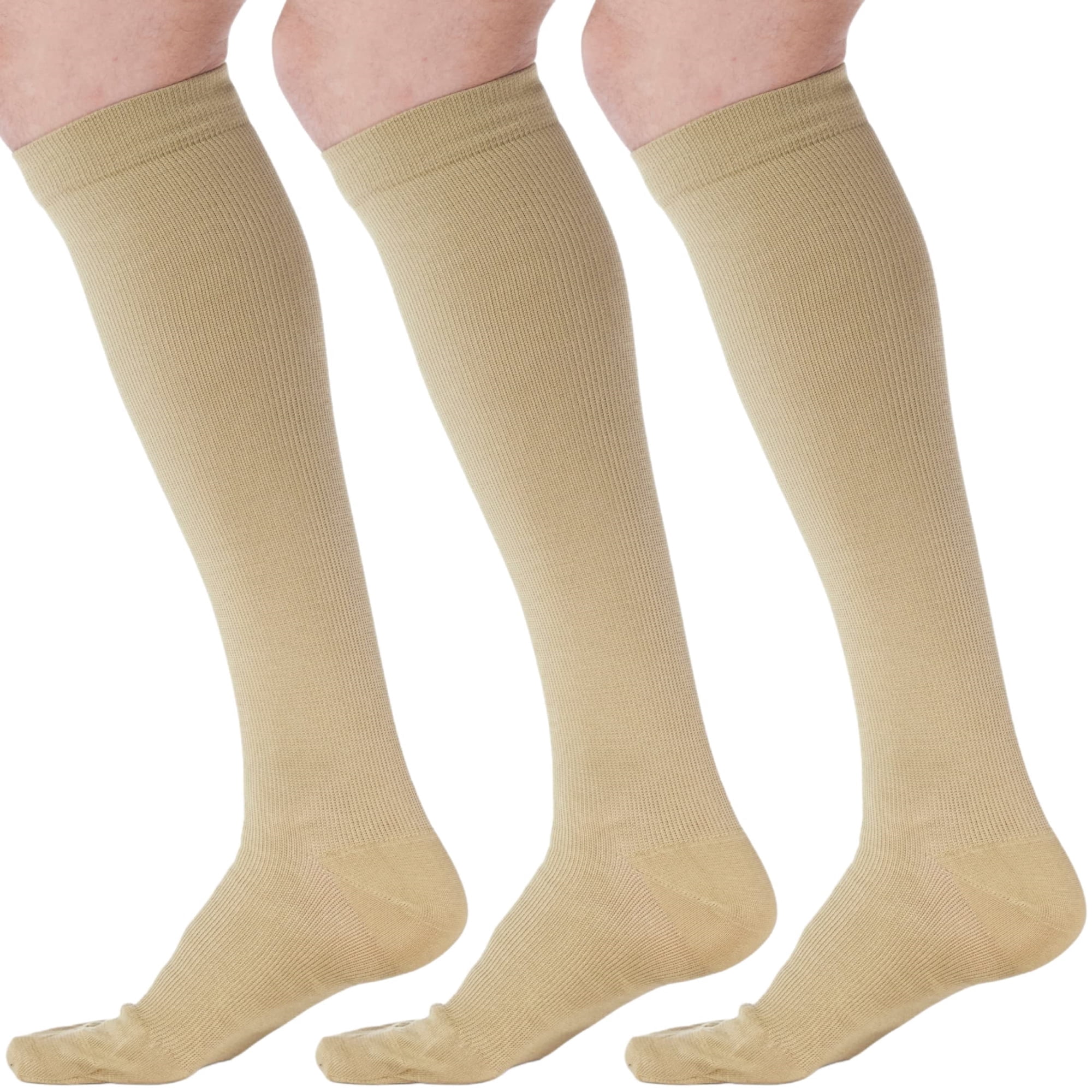 (3 Pairs) Made in USA - Unisex Compression Knee High 20-30 mmHg - Khaki, Small