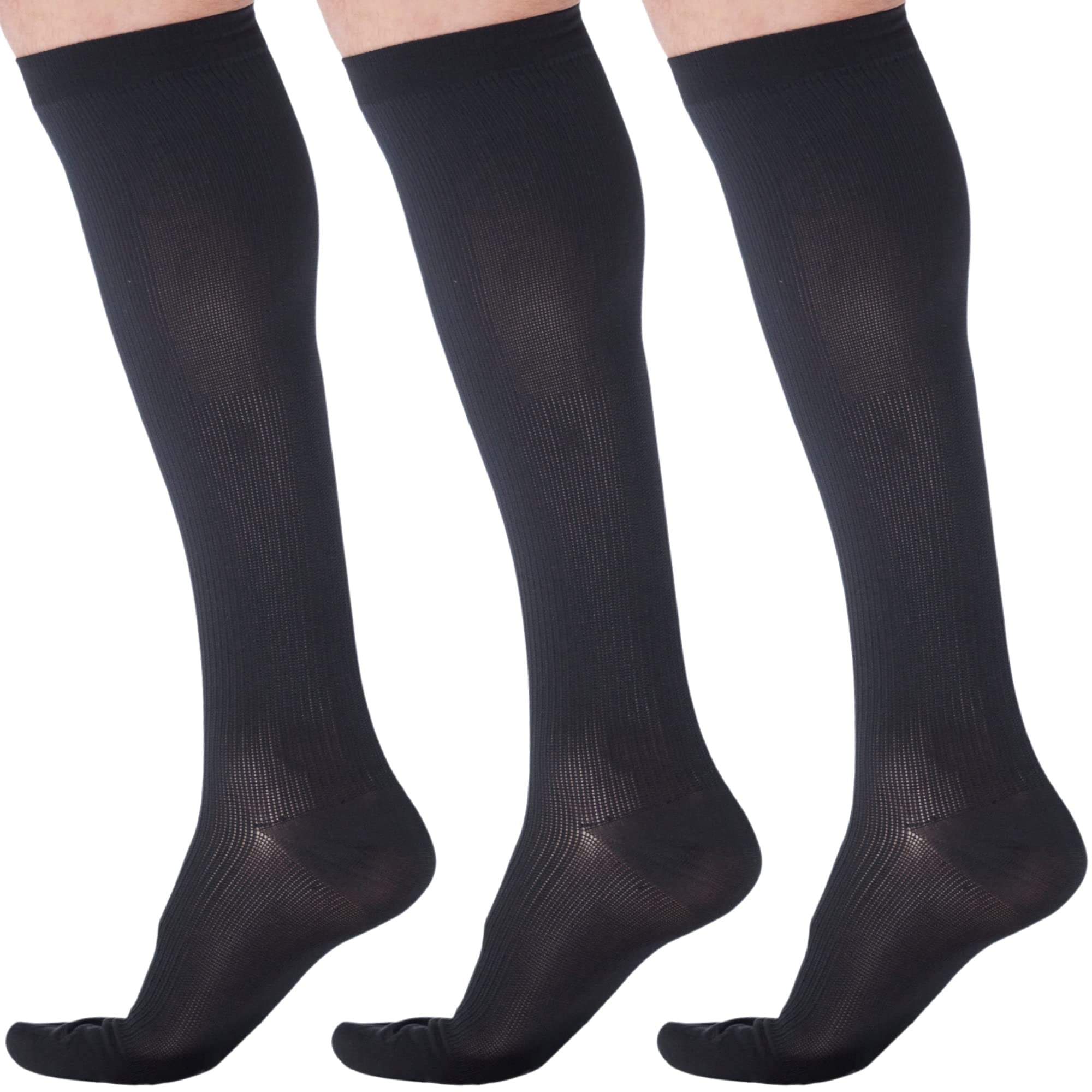 (3 Pairs) Made in USA - Unisex Compression Stockings 20-30 mmHg - Black, Medium