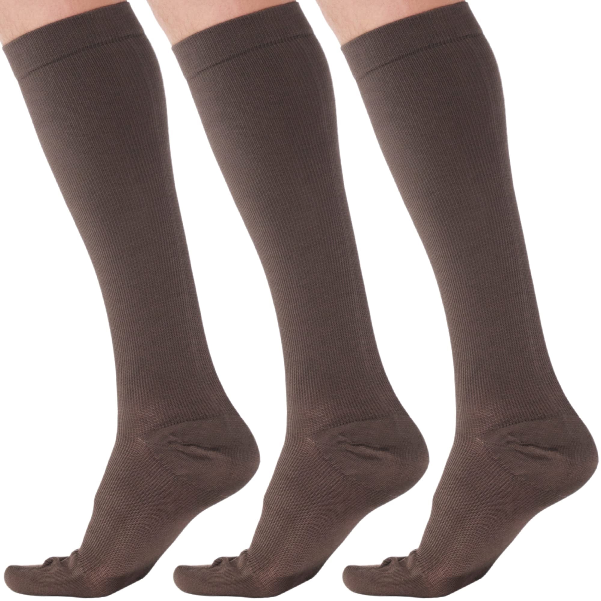 (3 Pairs) Made in USA - Unisex Compression Stockings 20-30 mmHg - Brown, Medium