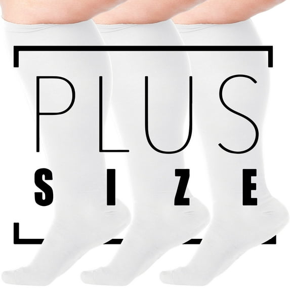 (3 Pairs) Made in USA - Wide Calf Compression Socks 15-20mmHg - White, 3XL