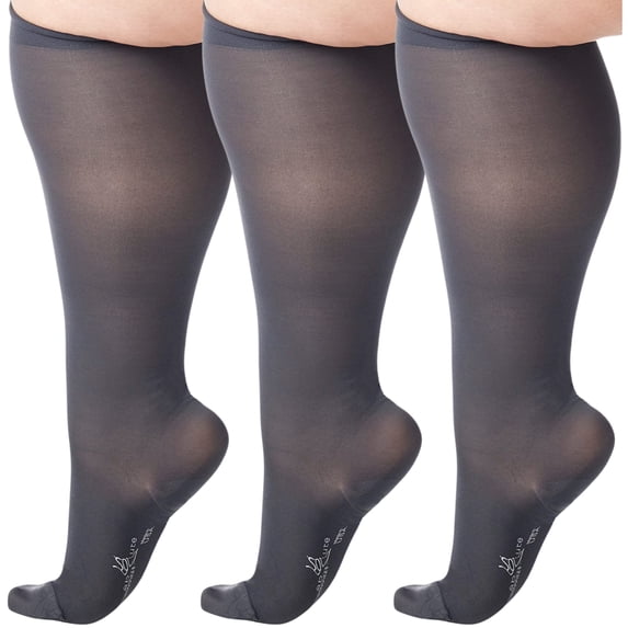 (3 Pairs) Wide Calf Womens Graduated Support Knee High 20-30mmHg Black,4XL
