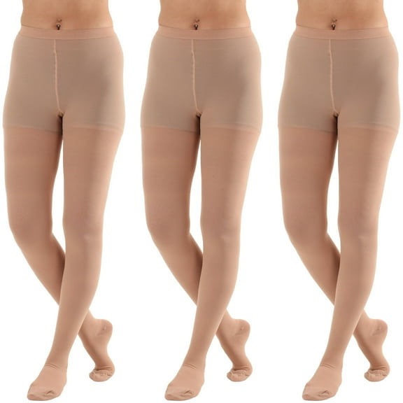 (3 Pairs) Made in USA - Womens Compression Pantyhose 20-30mmHg - Beige,5XL