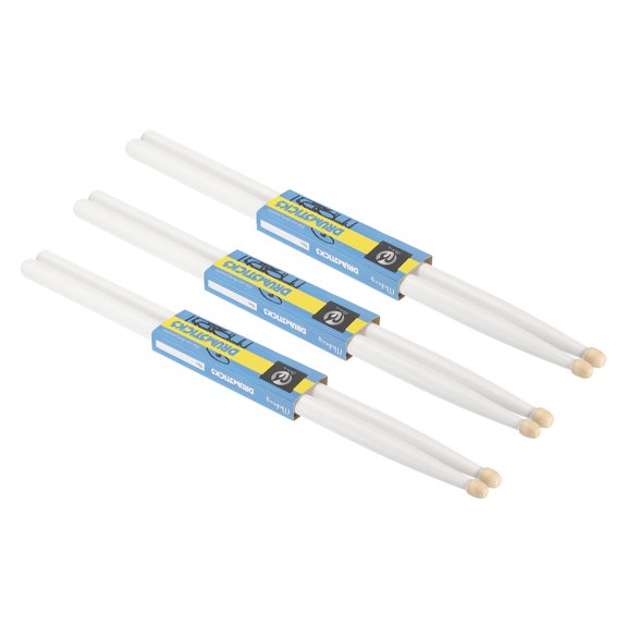 Uxcell 3 Pairs Maple Wood Drumstick Anti Slip Drum Stick 5A White for Drumming Musical Instrument Percussion